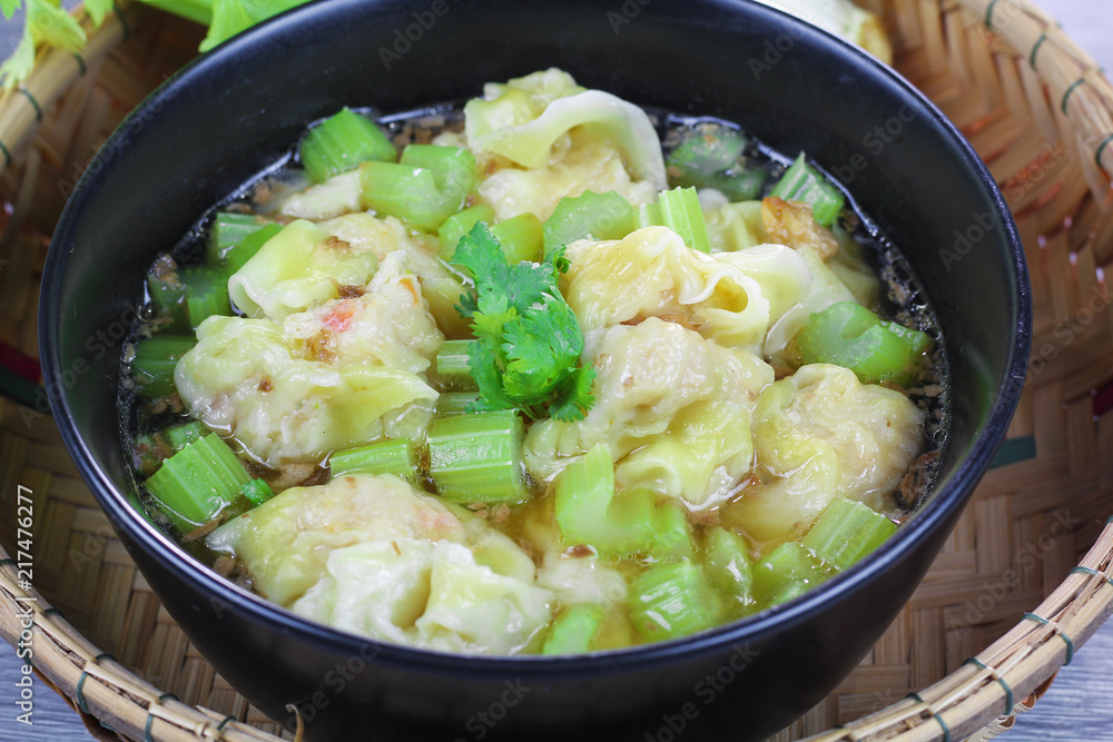 wonton clear soup with celery, traditional asian food wonton clear soup with celery, traditional asian food