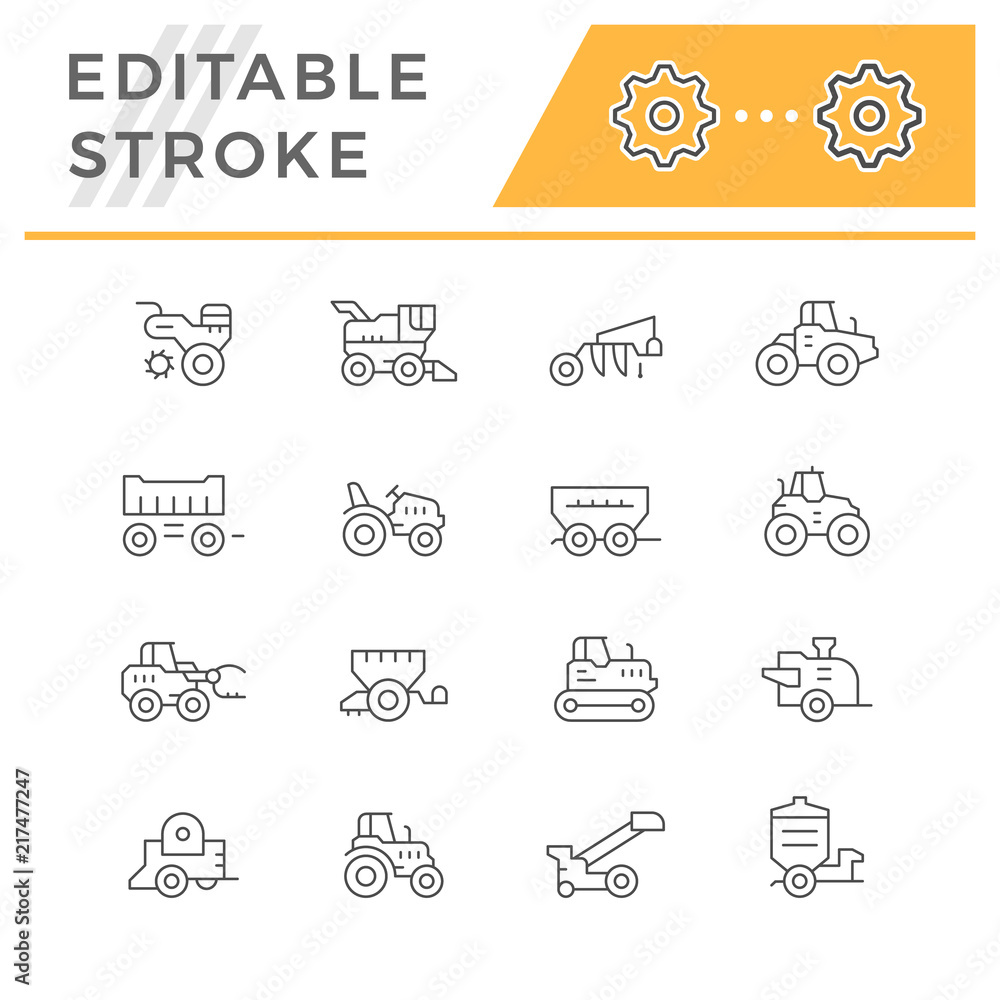 Set line icons of agricultural machinery