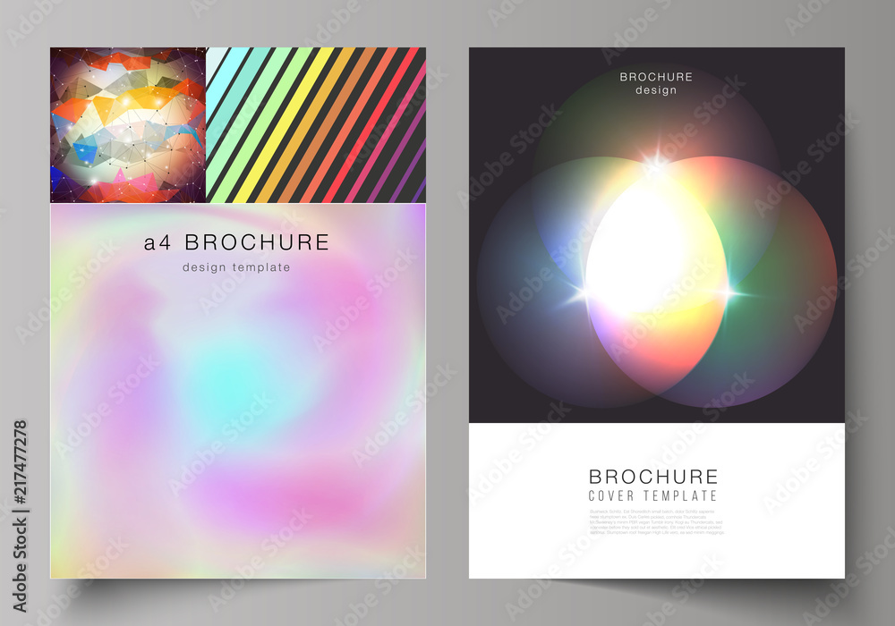 Fototapeta premium The vector illustration of the layout of A4 format modern cover mockups design templates for brochure, magazine, flyer, booklet, report. Abstract colorful geometric backgrounds in minimalistic design