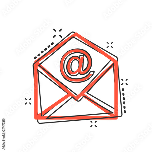 Vector cartoon mail envelope icon in comic style. Email sign illustration pictogram. E-mail business splash effect concept.
