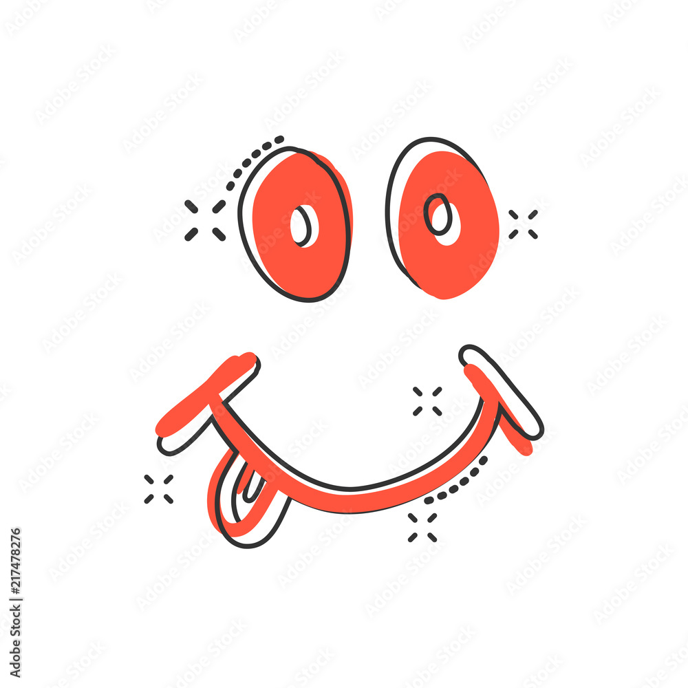 Vector cartoon smile with tongue icon in comic style. Smile face sign illustration pictogram. Funny face business splash effect concept. Vector cartoon smile with tongue icon in comic style. Smile face sign illustration pictogram. Funny face business splash effect concept.