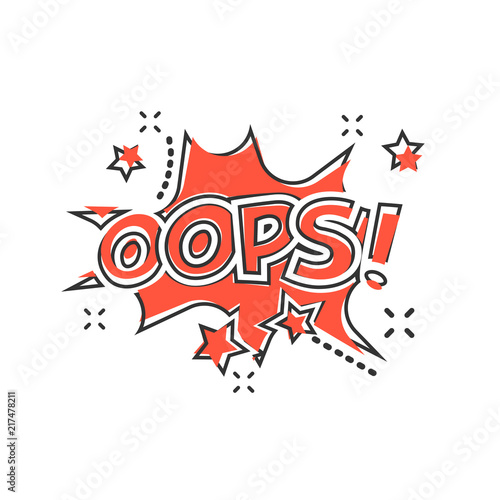 Vector cartoon oops comic sound effects icon in comic style. Sound bubble speech sign illustration pictogram. Oops business splash effect concept.