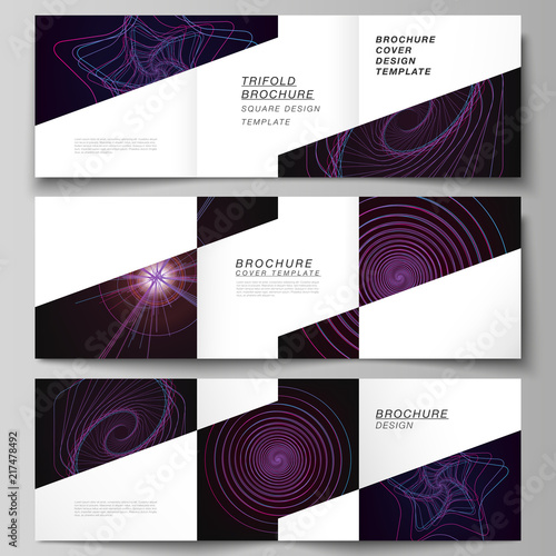 Vector layout of two square format covers design templates for trifold square brochure, flyer. Random chaotic lines that creat real shapes. Chaos pattern, abstract texture. Order vs chaos concept.