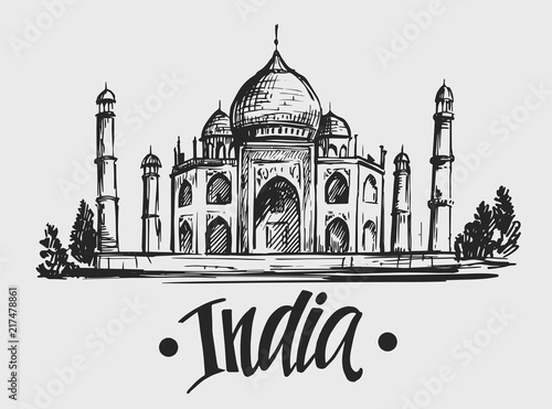 Fotografie, Obraz Sketch of Taj Mahal. India. Hand drawn illustration. Vector