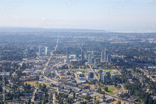 Aerial city view of Surrey Central during a sunny summer day. Taken in Greater Vancouver, British Columbia, Canada.