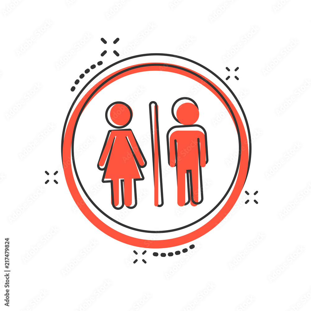 Vector cartoon WC, toilet icon in comic style. Men and women restroom sign illustration pictogram. WC business splash effect concept. Vector cartoon WC, toilet icon in comic style. Men and women restroom sign illustration pictogram. WC business splash effect concept.