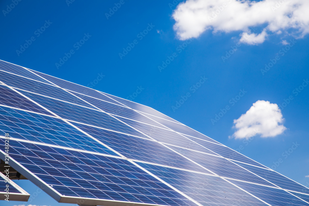 Solar panel with reflection of blue sky Solar panel with reflection of blue sky
