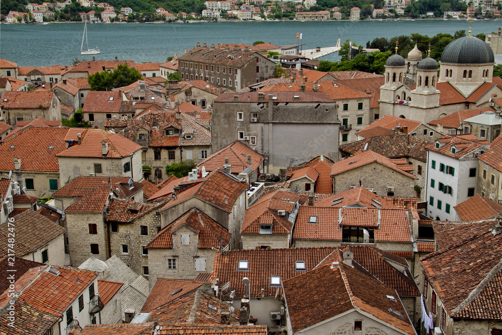 medieval town Kotor, panorama rooftops