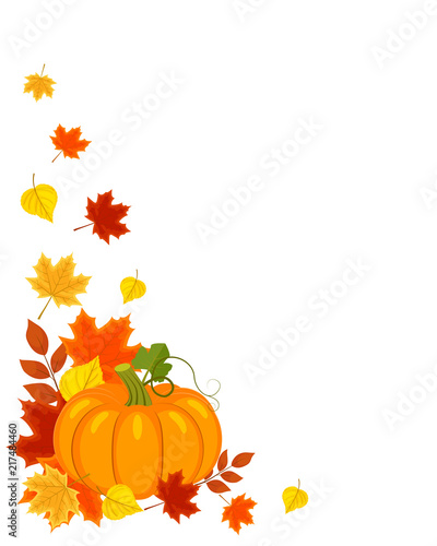 Vector background with autumn leaves pumpkin. Vector illustration