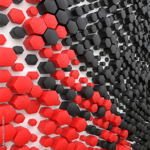 3d illustration abstract red black hexagon backdrop 3d render