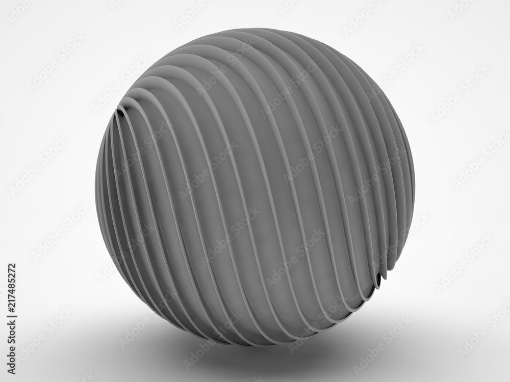 the image of a white ball consisting of many twisted discs blue edges on a white background. 3D rendering the image of a white ball consisting of many twisted discs blue edges on a white background. 3D rendering