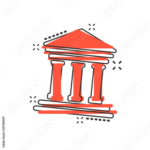 Vector cartoon bank building icon in comic style. Museum sign illustration pictogram. Building business splash effect concept.