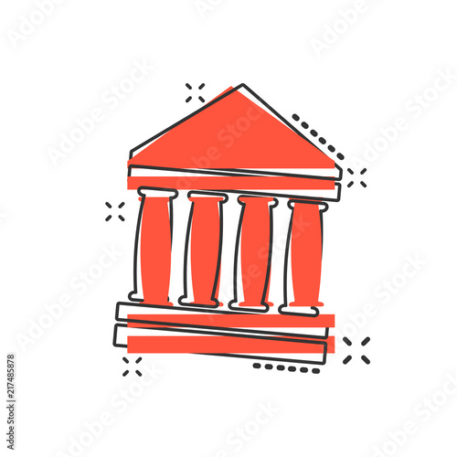 Vector cartoon bank building icon in comic style. Museum sign illustration pictogram. Building business splash effect concept.