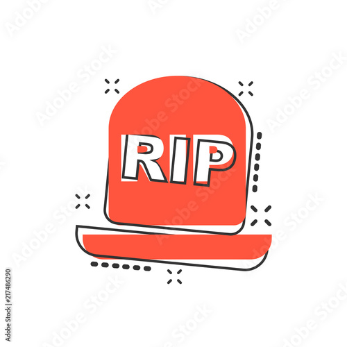 Vector cartoon halloween grave icon in comic style. Gravestone sign illustration pictogram. Rip business splash effect concept.