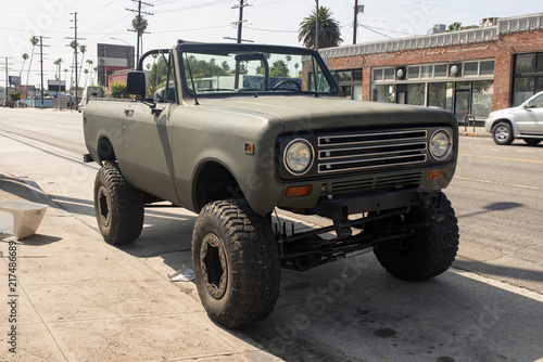 A vintage classic 4x4 truck in the street in Venice, California
