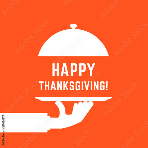 happy thanksgiving text with white serving hand