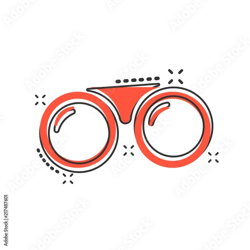 Vector cartoon binocular icon in comic style. Binoculars explore sign illustration pictogram. Binocular business splash effect concept.