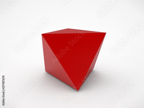 Image of a red prism. A symbol of firmness and principle. 3D rendering on white background.
