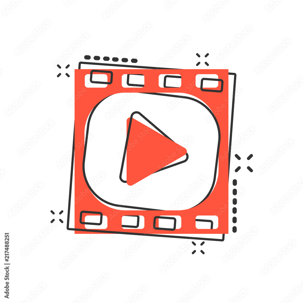 Vector cartoon play button icon in comic style. Play video sign illustration pictogram. Media panel business splash effect concept. Vector cartoon play button icon in comic style. Play video sign illustration pictogram. Media panel business splash effect concept.