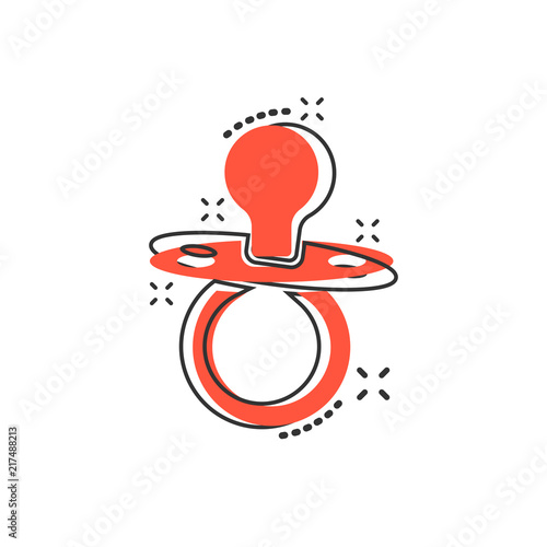 Vector cartoon baby pacifier icon in comic style. Child toy nipple sign illustration pictogram. Pacifier business splash effect concept.