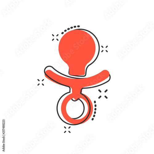 Vector cartoon baby pacifier icon in comic style. Child toy nipple sign illustration pictogram. Pacifier business splash effect concept.