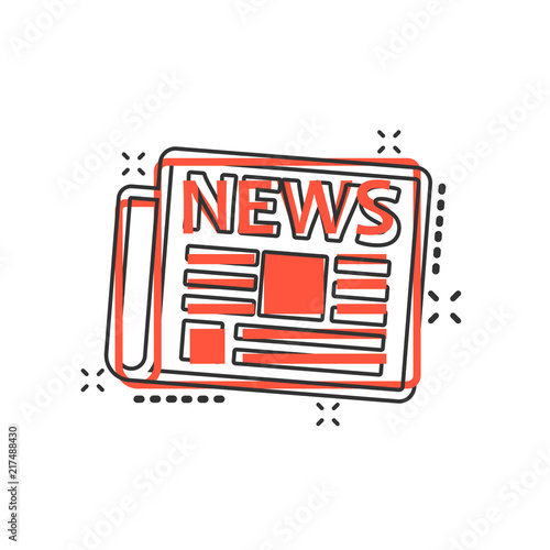 Vector cartoon newspaper icon in comic style. News sign illustration pictogram. Newsletter business splash effect concept.