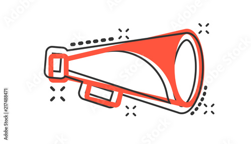 Vector cartoon megaphone icon in comic style. Bullhorn sign illustration pictogram. Megaphone business splash effect concept.