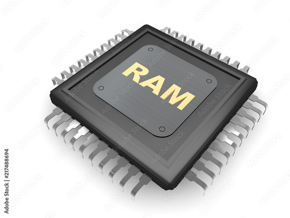 The image of black CPU, silver contacts, metal plate and gold text of ...