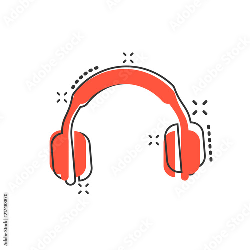 Vector cartoon headphone icon in comic style. Earphone headset sign illustration pictogram. Headphones business splash effect concept.