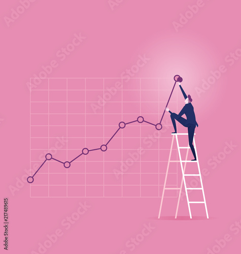 Investor. Businessman climbing up on a ladder