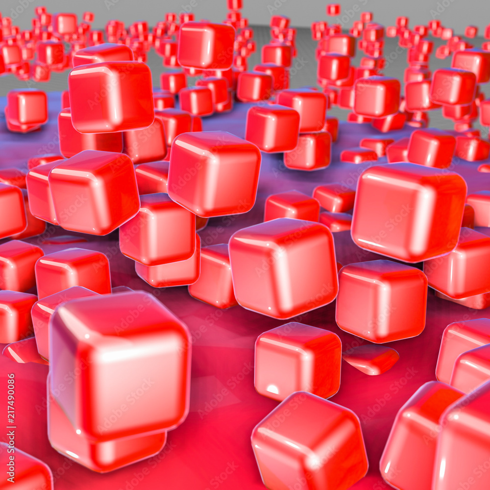 red three-dimensional cubes. abstract background. 3D rendering red three-dimensional cubes. abstract background. 3D rendering