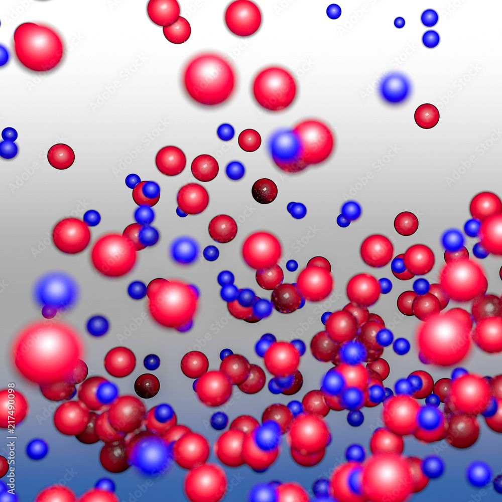 red and blue three-dimensional spheres. abstract background. 3D rendering