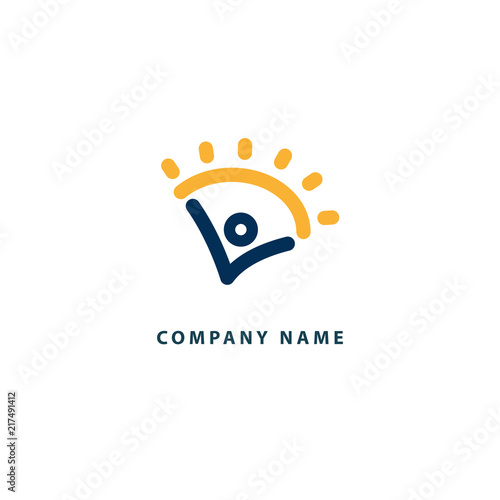 Abstract travel logo vector design. Beach party, Kindergarten, nursery school, business, children s camp, rest on the beach logotype. Editable Design Happy people and sun logo.