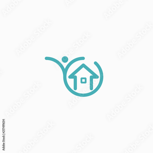Abstract real estate agent logo icon vector design. Rent, sale of real estate vector logo, House cleaning, home security. Vector man and house logo concept.