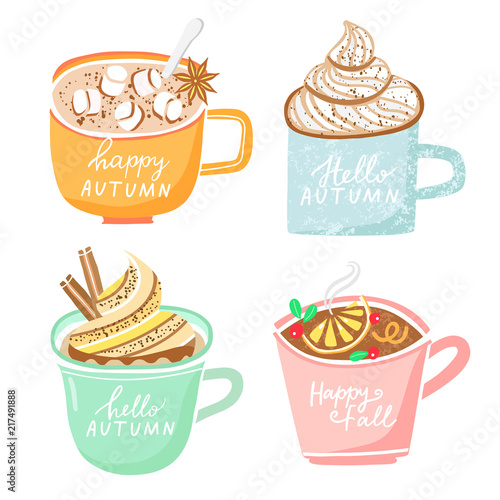 Vector autumn drink set. Cup, mug illustration