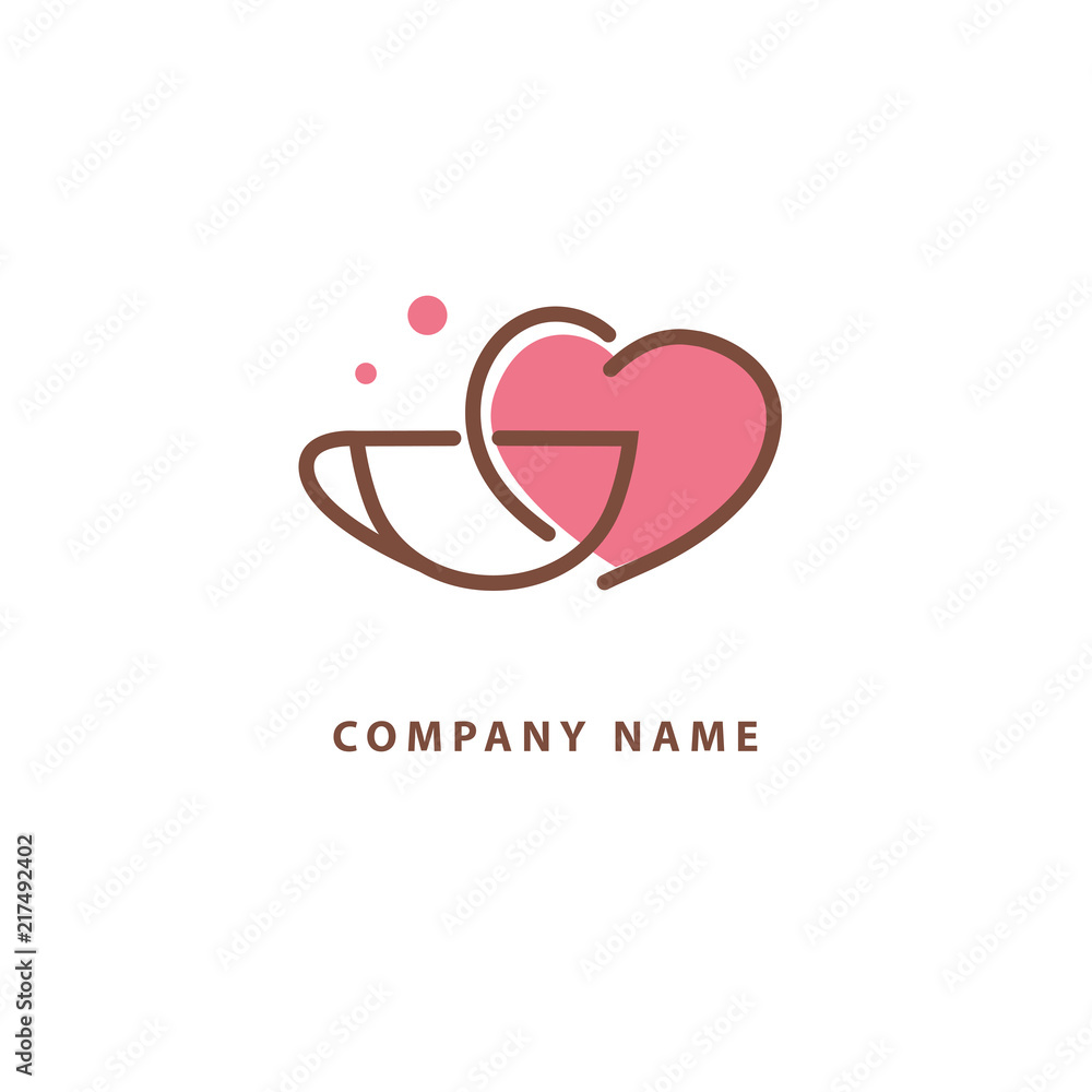 Vector stock logo, abstract sign of cafe, vector template of cafeteria and bistro. Illustration design of monoline, minimalistic, simple logotype coffee. Vector icon cup with drink.