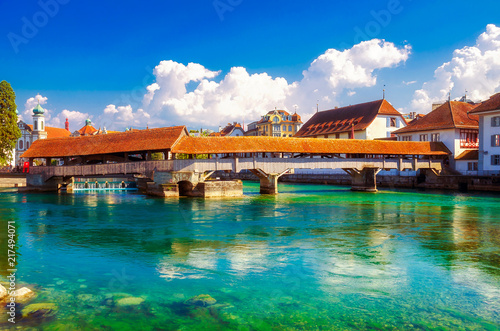 Spreuerbrücke über die Reuss in Luzern am Vierwaldstättersee, Schweiz