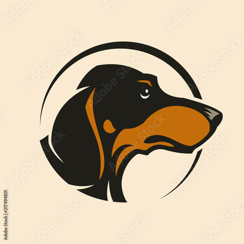 Dachshund dog head sign mascot in circle