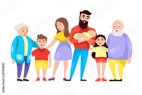 happy family. vector cartoon illustration