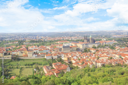 Beautiful view of St. Vitus Cathedral, Prague Castle and Mala Strana in Prague, Czech Republic