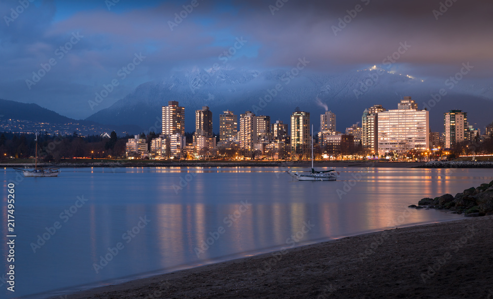 A view of Downtown Vancouver's West End at sunset.