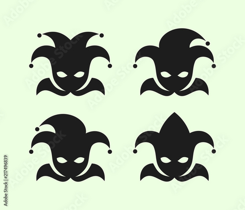 Joker in clown cap with bells icons set