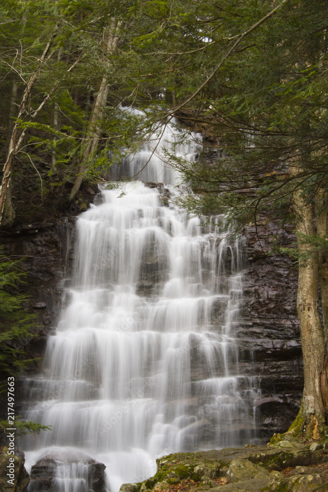 Large Stepped Waterfall Flowing Down Pennsylvania Mountain Side Large Stepped Waterfall Flowing Down Pennsylvania Mountain Side