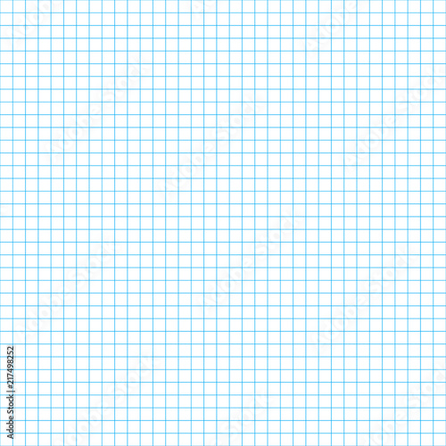 Cell paper seamless pattern. Checkered blank page of notebook or school exercise book. White sheet with blue lines. Square grid template. Technical layout. Geometric vector background.