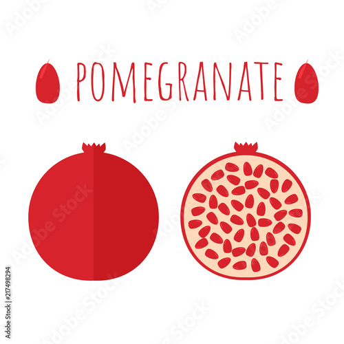 Pomegranate icon flat style. Tropical fruits isolated on white background. Natural organic food concept. Fresh fruits vector illustration.