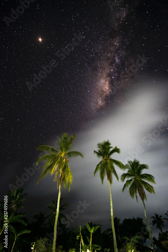 Stars in Nusa Penida milky way and palm trees 