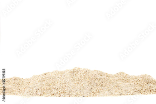 Pile of white sand isolated on white background for summer design and nature summer season background.