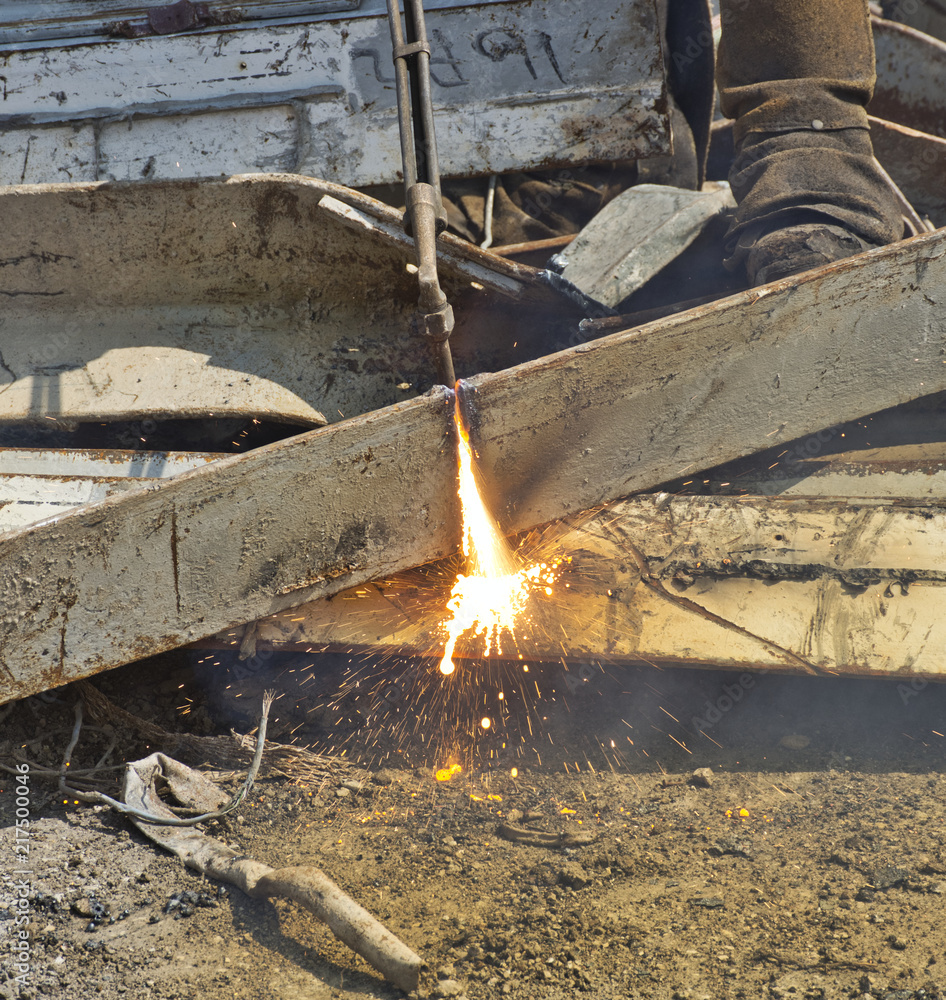 Cutting Steel Cutting Beams Building Site Demolition Themed