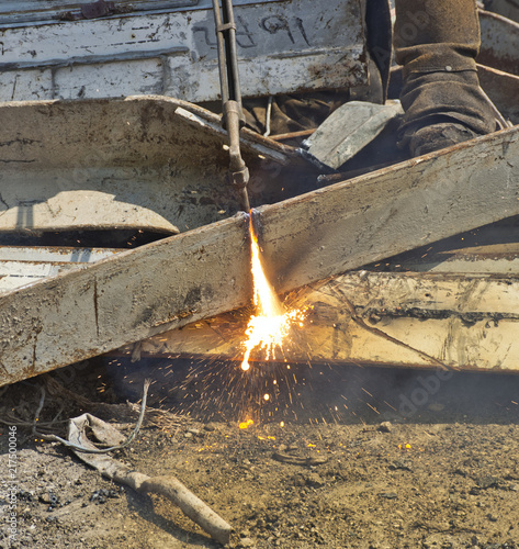 Cutting Steel -  Cutting Beams - Building Site -  Demolition Themed - Oxyacetylene Cutting Torch