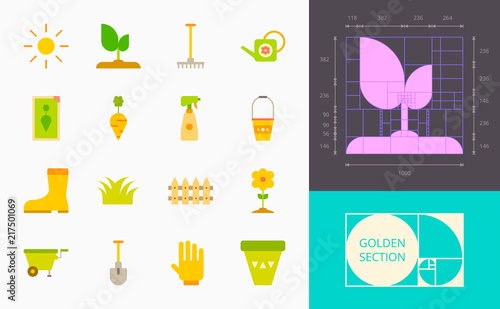 color gardening icons on a white background